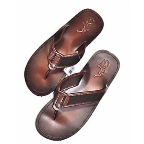 POLO RALPH LAUREN MEN'S BROWN LEATHER FLIP FLOP - Picture 6 of 9